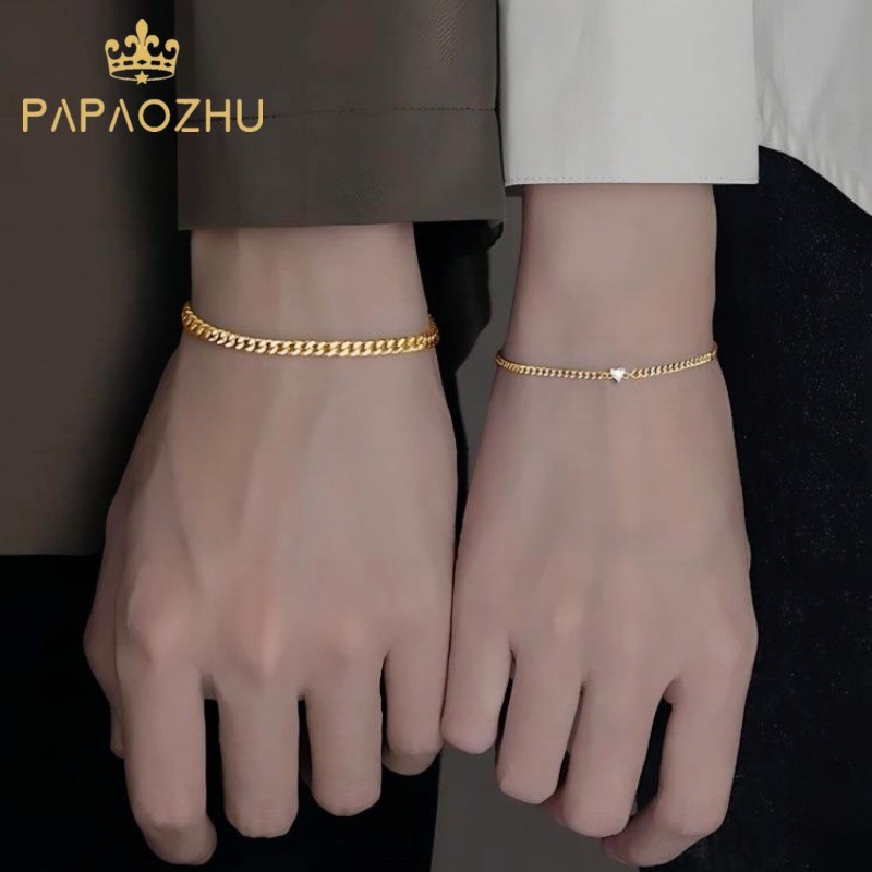 ชุดสร้อยข้อมือ 14K โกลด์ลิงค์ 2PCS สำหรับผู้หญิงและผู้ชาย สวมใส่ได้ทุกวัน ปลอดภัยต่อผิวหนัง
