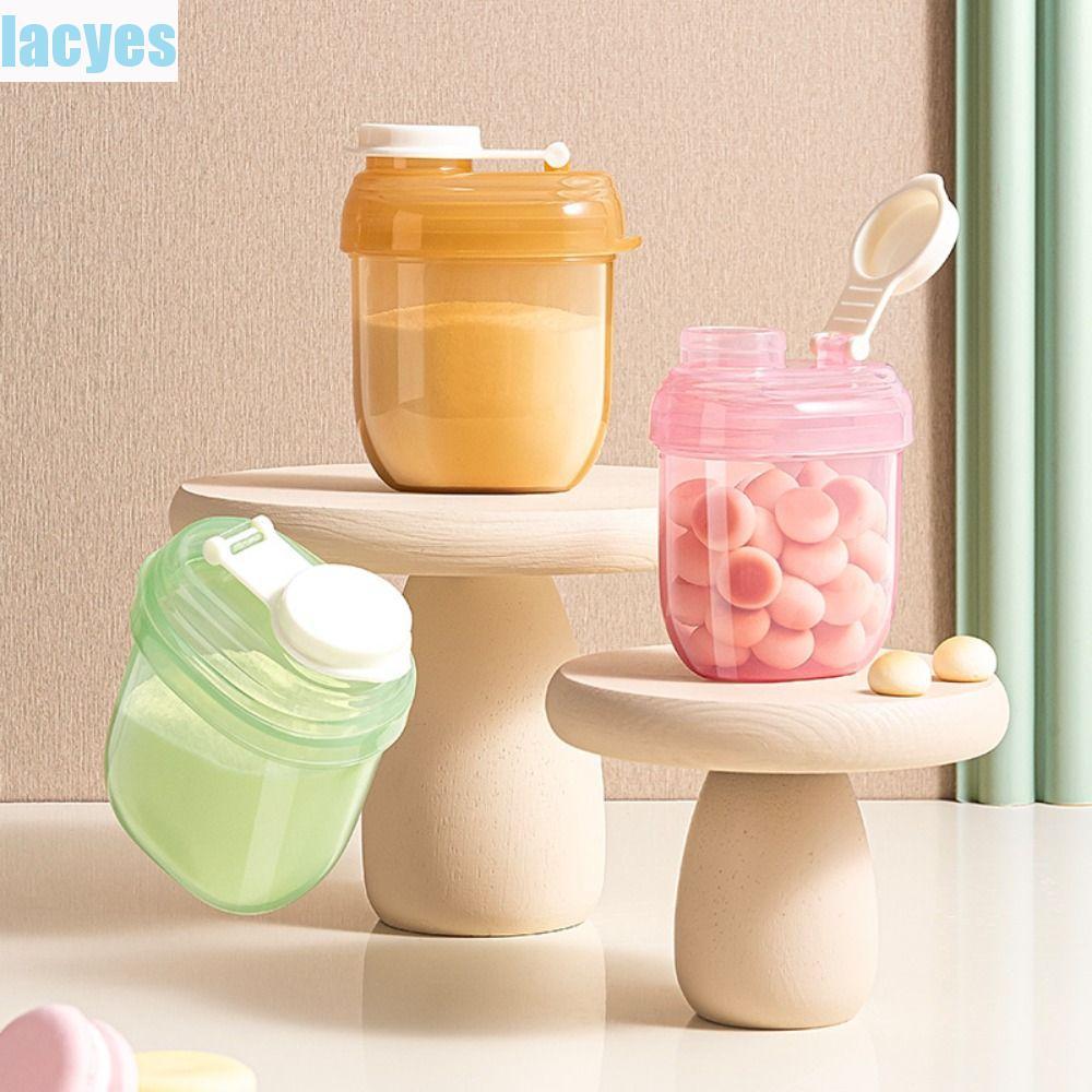 LACYES กล่องนมผงเด็ก, กล่องข้าวให้อาหาร นมผง Toddle ภาชนะบรรจุขนม, แบบพกพาพร้อมช้อนนมผงโถซีล Essenti