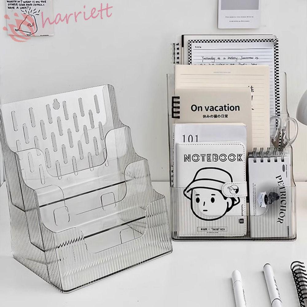 HARRIETT Pamphlet Flyer Organizer, 3 ชั้นพลาสติก Brochure ผู้ถือจอแสดงผล,ผู้ถือเอกสาร Clear Space Sa