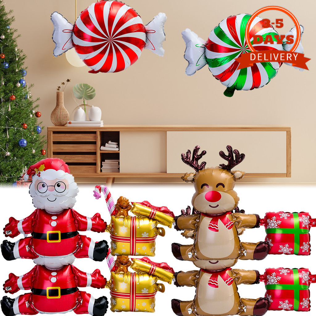 [3-5 วันมาถึง]-ตกแต่งงานปาร์ตี้คริสต์มาสพร้อมลูกโป่งฟอยล์ 3 มิติ, ไมลาร์ หลายออกแบบสําหรับบ้านวันหยุดเชียร์, ฉลองงานรื่นเริง