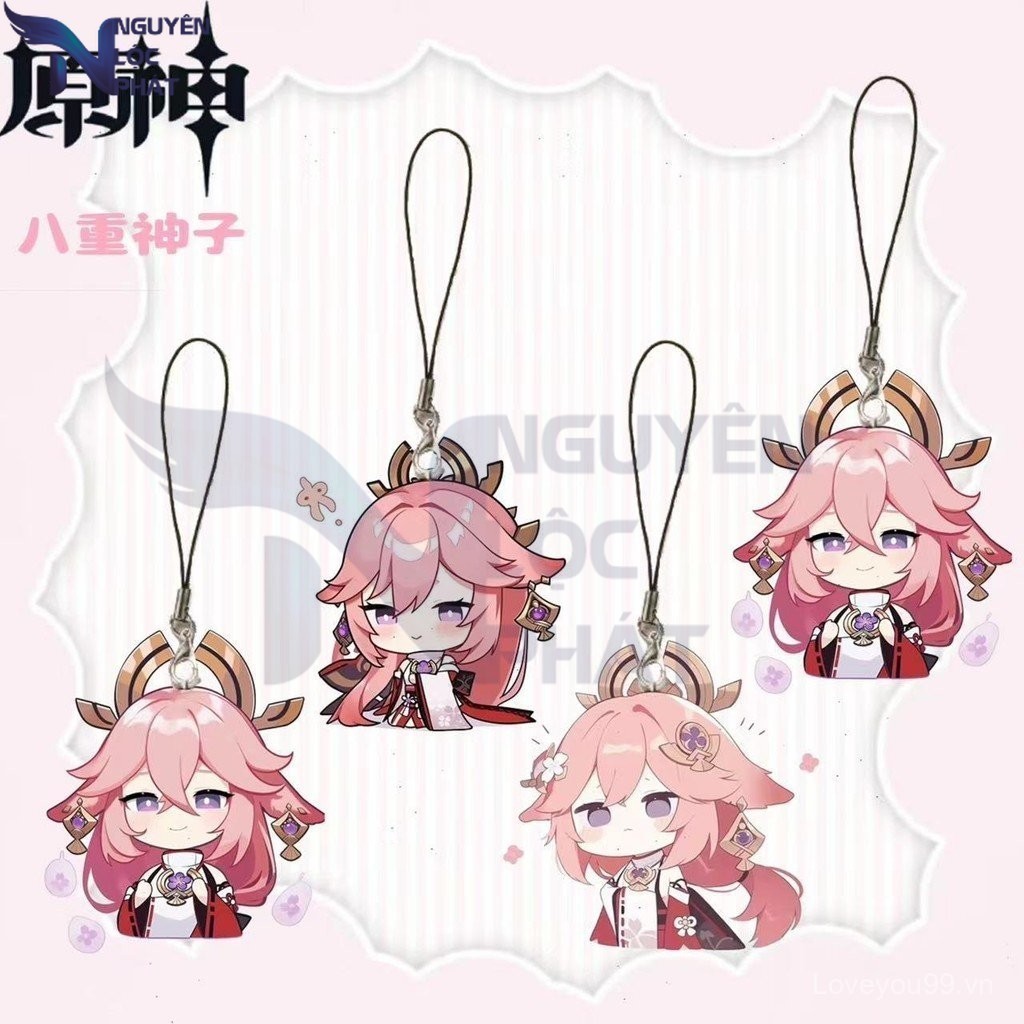 Genshin Impact Yae Miko Mobile phone Charm, การ์ตูน Yae Miko mini phone พวงกุญแจ, ของขวัญ