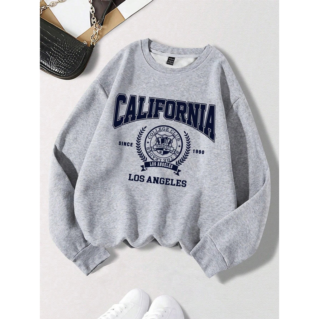 Hot Deal Teen Girls Casual Campus Style Back To School American Sports Print Pattern, Loose Fit Crew
