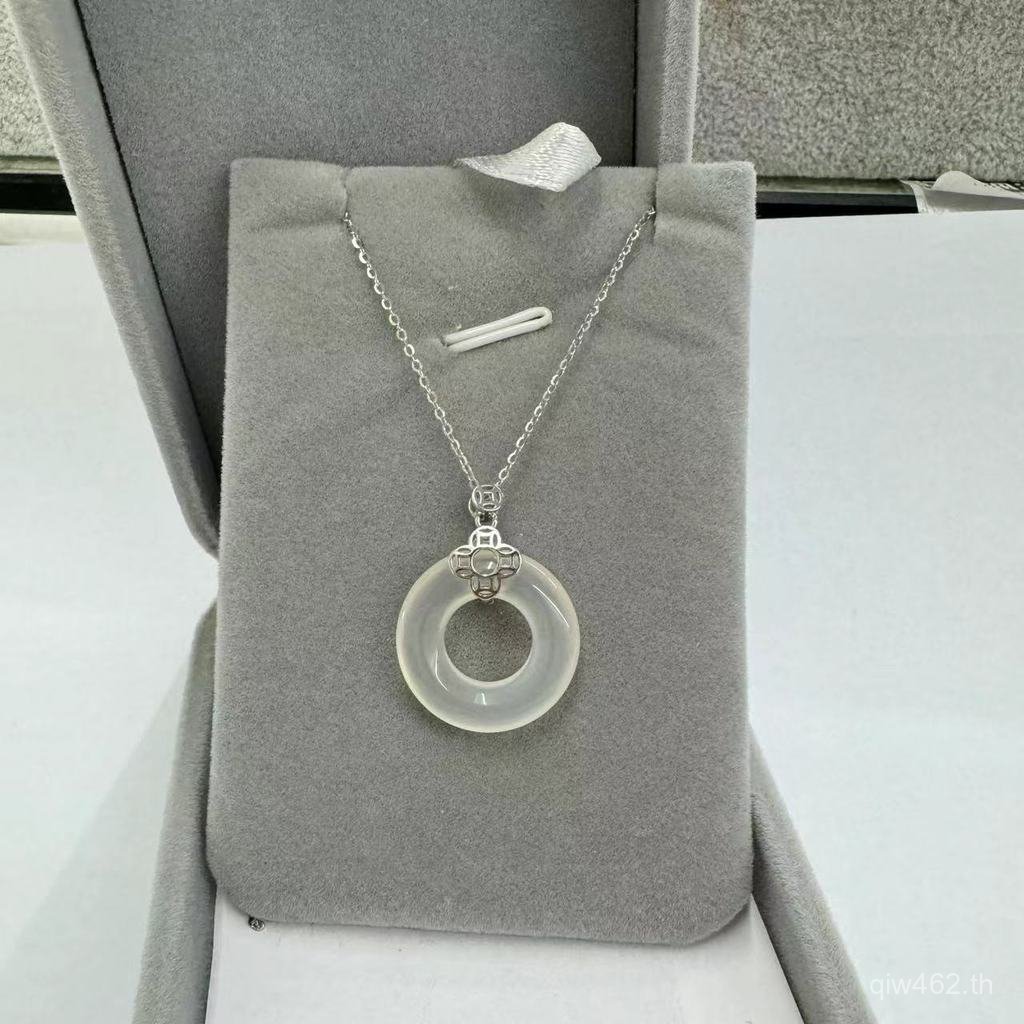 จี้เงินสเตอร์ลิง S925 สไตล์จีน ตกแต่งหยกสีขาว พร้อมสร้อยคอมุกคล้องคาง ZPW7