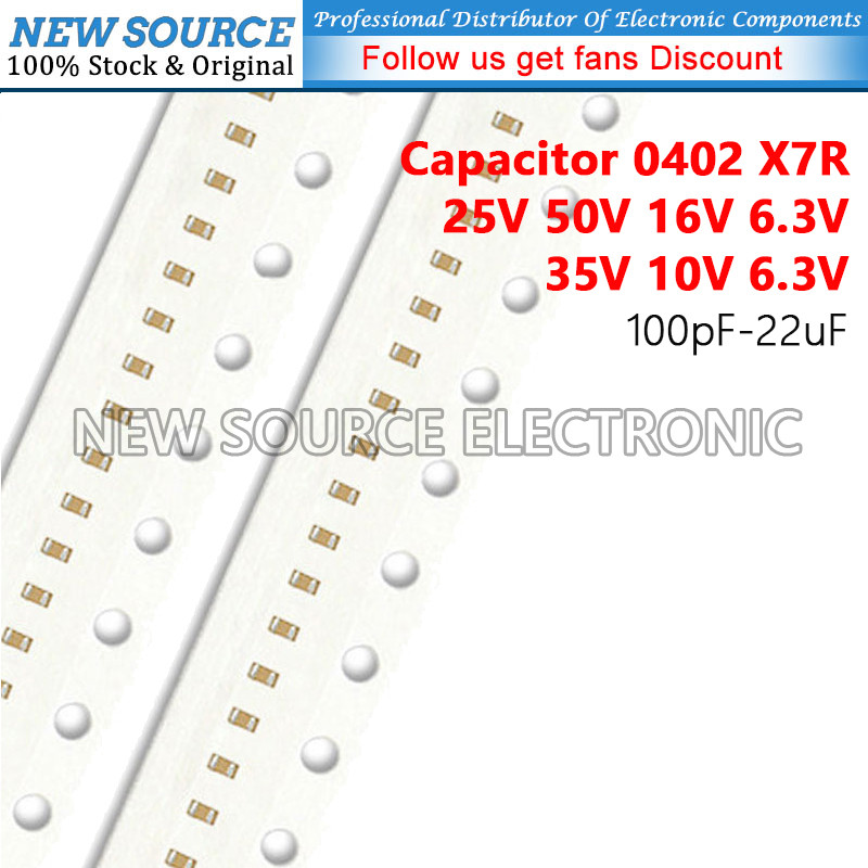 [20-50 ชิ้น] 0402 SMD 25V 50V 16V 6.3V 35V 10V 6.3V X7R ตัวเก็บประจุ 100pF-22uF 180pF 220pF 330pF 47
