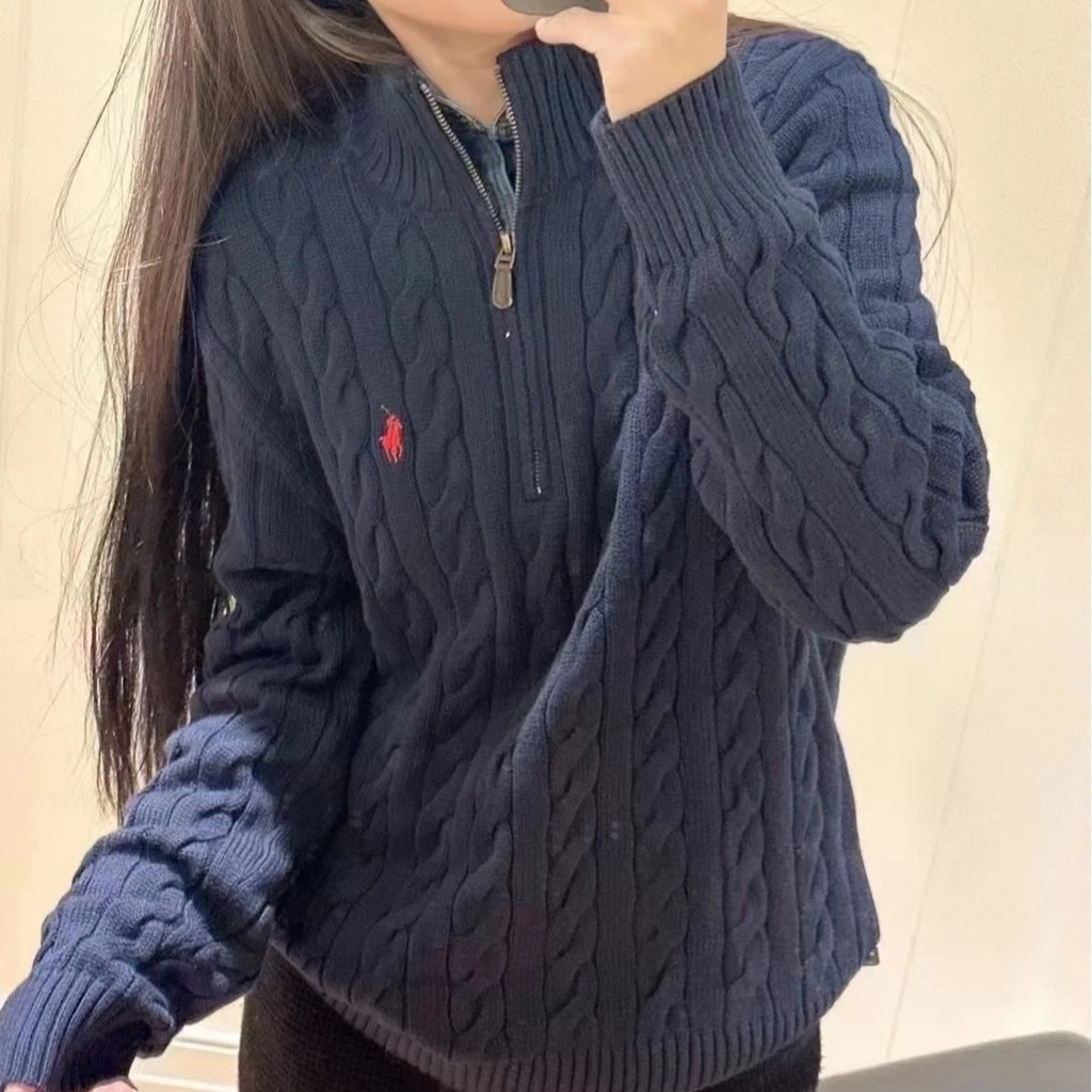 WIB5 Ral * RL Classic Pony Label ปักโลโก้ครึ่งซิปเสื้อกันหนาวคอเต่าผู้ชายผู้หญิงสไตล์ฤดูใบไม้ผลิฤดูใ