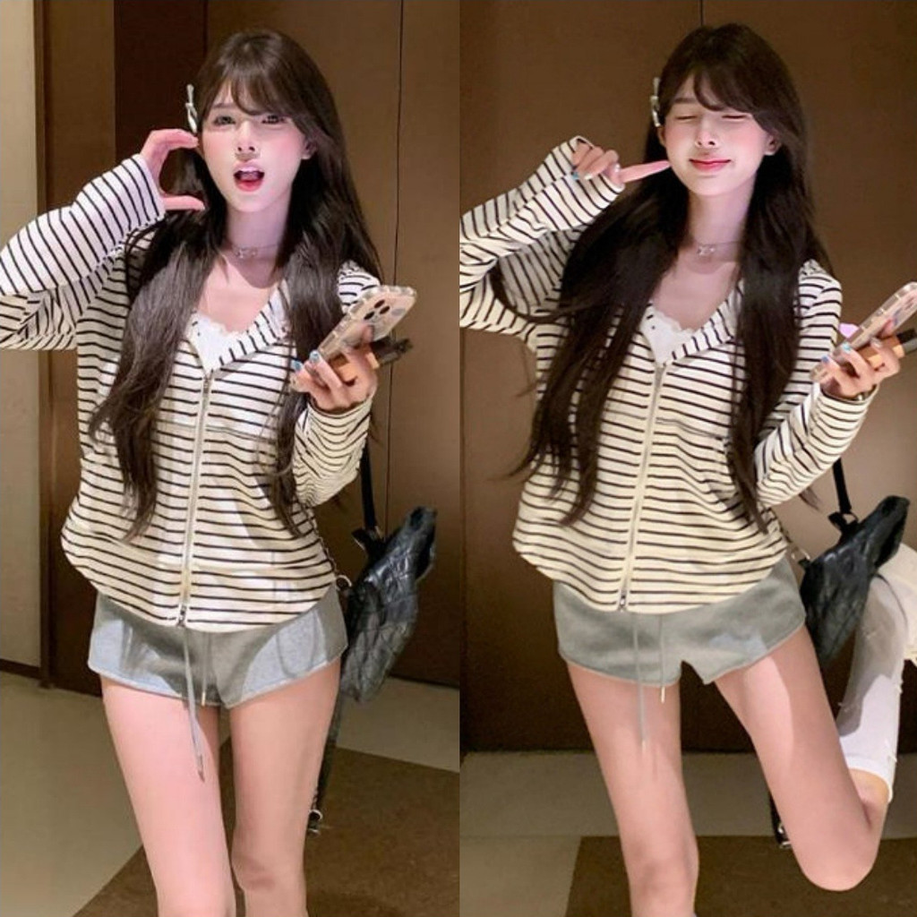 💖Vivain💖เสื้อคลุมแขนยาว กันหนาว เสื้อผ้าผู้หญิง ดีเทลลายทางสไตล์มินิมอล เสื้อแฟชั่น ให้ความอบอุ่น พร้อมจัดส่ง