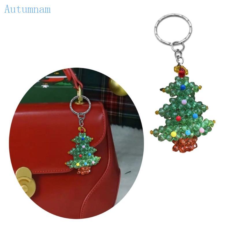AUTU พวงกุญแจทําด้วยมือจี้ลูกปัดสีสันสดใสโซ่โทรศัพท์ธีมคริสต์มาสสายรัดลูกปัด