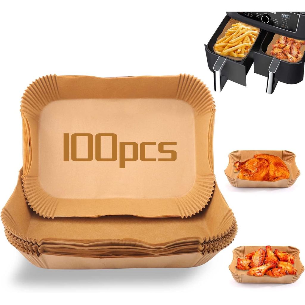 100 ชิ้น Air fryer กระดาษอบสี่เหลี่ยมผืนผ้า - Airfryer Baking Liners สําหรับ Ninja Foodi DualZone 2-