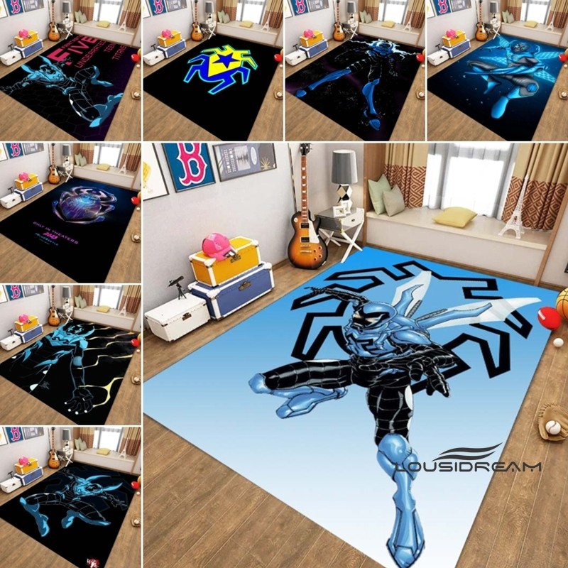 พรมตัวละคร DC Comics "Blue Beetle" เหมาะสําหรับห้องนั่งเล่น décor พื้นที่พิเศษของผู้ชาย พรมข้างเตียง