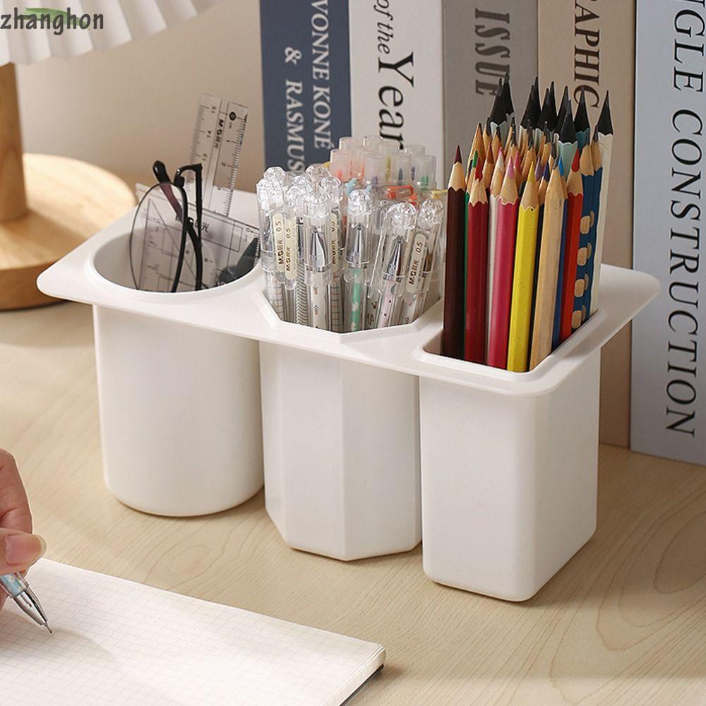 ZHANGHON ที่ใส่ปากกา 3-in-1,พลาสติก Self-กาว Desktop Organizer,ทนทานขอบโต๊ะใช้ภาชนะปากกานักเรียน