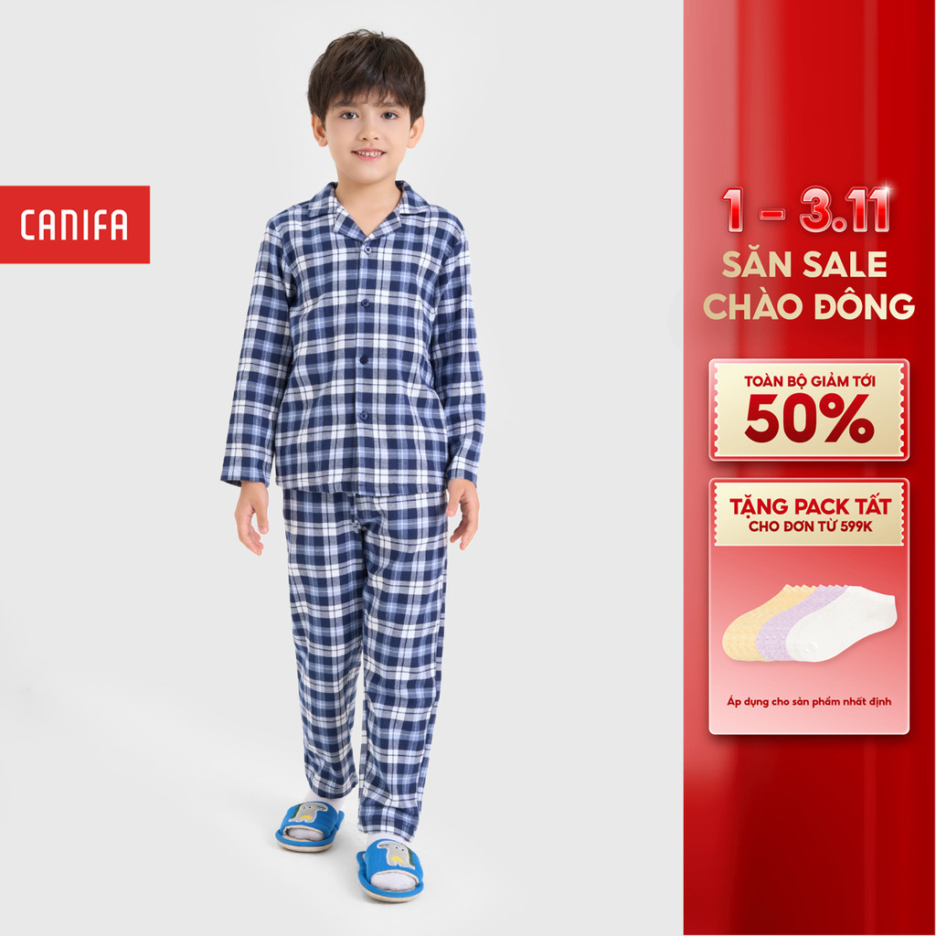 CANIFA ชุดนอนเด็กชาย ผ้าคอตตอนลายทาง 2LS24W012