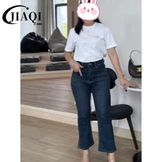 JIAQI กางเกงยีนส์ยืด เนื้อผ้านุ่มคุณภาพดี การออกแบบเอวสูง ไซส์S-5XL