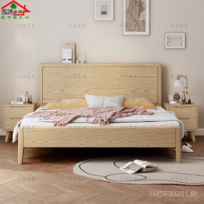 นอร์ดิกไม้เนื้อแข็งเตียงเตียงคู่แบบบูรณาการที่ทันสมัยเรียบง่ายวงเล็บยกห้องนอนครัวเรือนเตียงเดี่ยวเตี