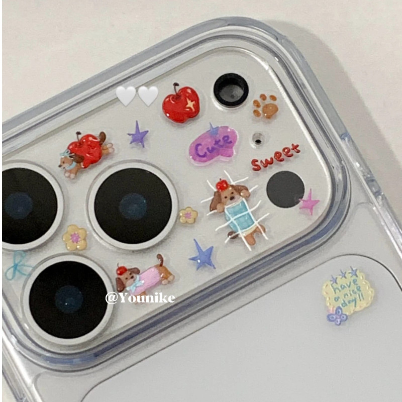 สไตล์เกาหลี ins น่ารัก Niche สุนัขภาพประกอบสติกเกอร์ HD เลนส์ฟิล์ม Anti-Scratch เหมาะสําหรับ iphone17/17pro/16pro ฟิล์มเลนส์ฟิล์ม 17promax ฟิล์มป้องกัน