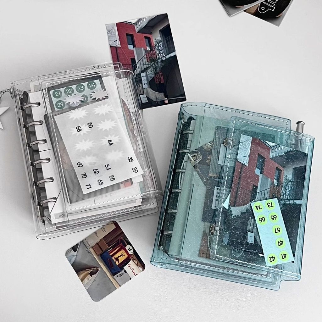 โปร่งใสโปร่งใส A7 Tri-Fold Loose-Leaf Handbook โน๊ตบุ๊คแบบพกพาที่ถอดออกได้สําหรับนักเรียน