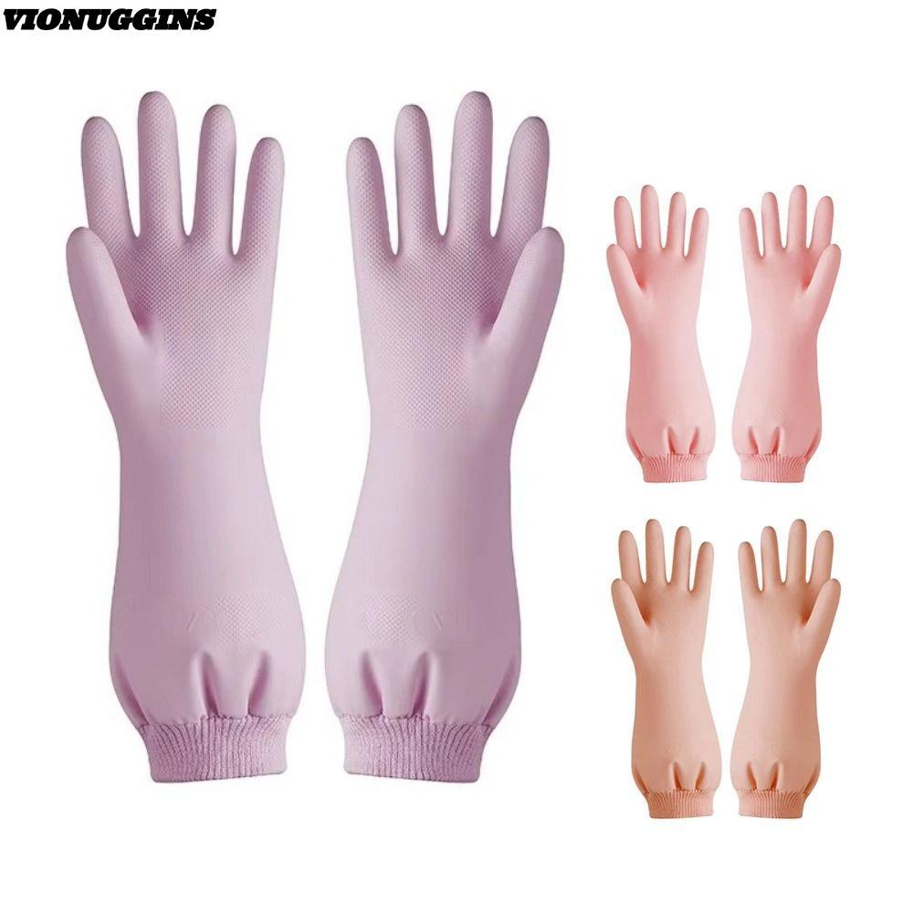 VIONUGGINS ถุงมือขนแกะ, ถุงมือฤดูหนาวที่อบอุ่นฉีกขาด, ข้อมือยาวนํามาใช้ใหม่ไนไตรล์ถุงล้างจานกันน้ําในครัวเรือน