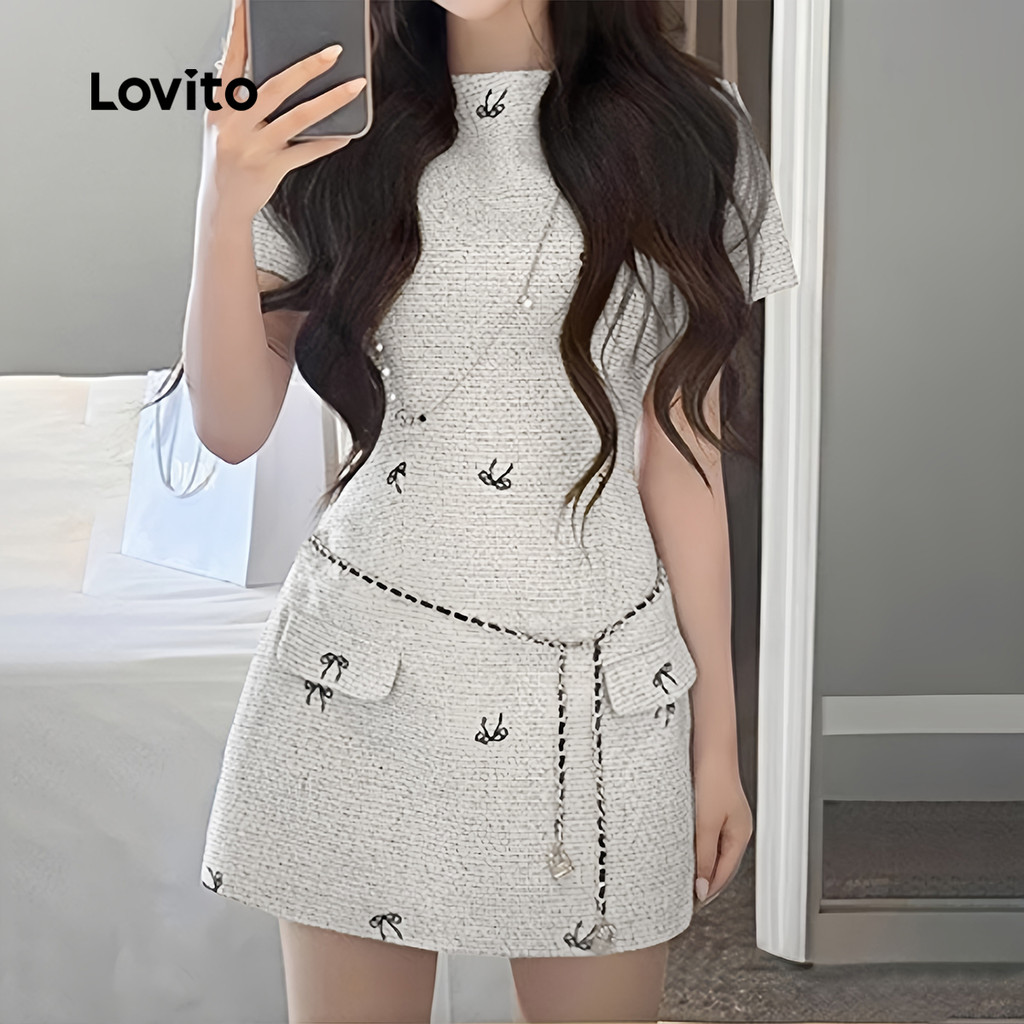 Lovito ชุดเดรสน่ารักโบว์ฤดูใบไม้ผลิ/ฤดูร้อน สีคาฮิกเบา สำหรับผู้หญิง L144AD161