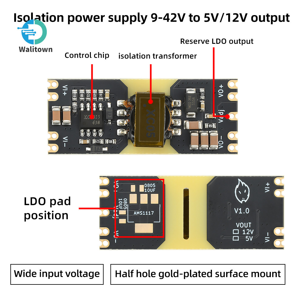 XC5015 DC-DC 9-42V ถึง ±5/±12V เอาต์พุต Step-Down โมดูลแยกแรงดันไฟฟ้ากว้างโมดูลต่ํา Ripple Power โมด