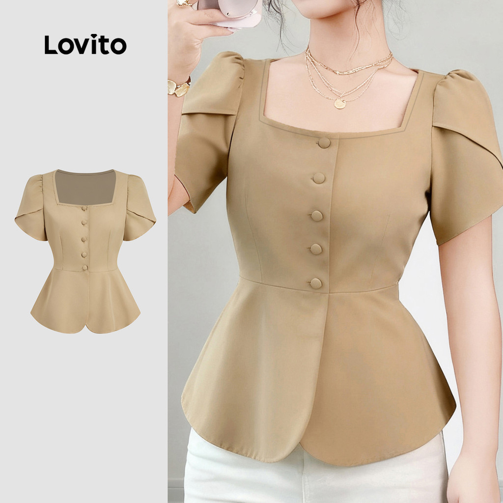 เสื้อผู้หญิง กระดุมทรงเรียบร้อย ออกแบบเอวและแขนอย่างสวยงาม - BLB158