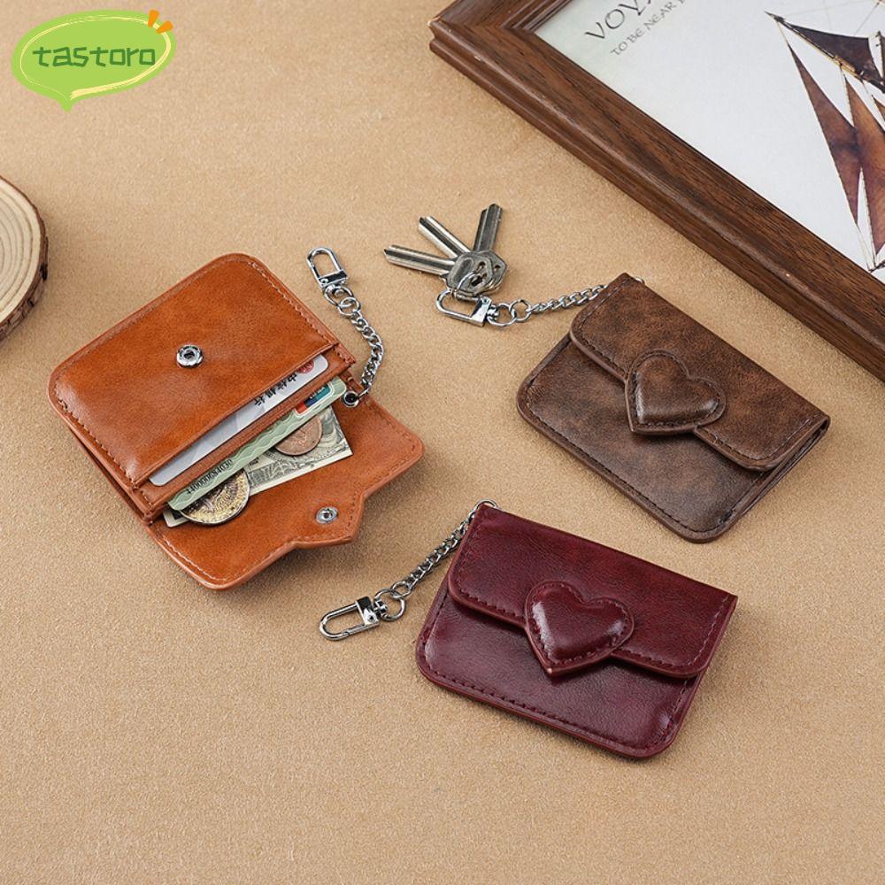 TASTORO Mini Card Wallet ทรงหัวใจPU Leather พกพาสะดวกสำหรับการเดินทางและเก็บบัตรหลายใบ