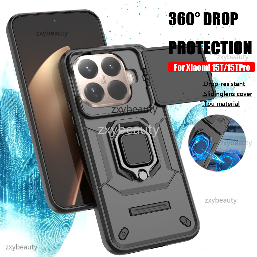 ปลอกสําหรับ Xiaomi 15T Pro 14T 4G 5G 2025 เคสโทรศัพท์กันกระแทกเกราะสไลด์กล้องเลนส์ป้องกันแหวนสําหรับ Mi 15TPro 14TPro Mi15T กลับกรณี