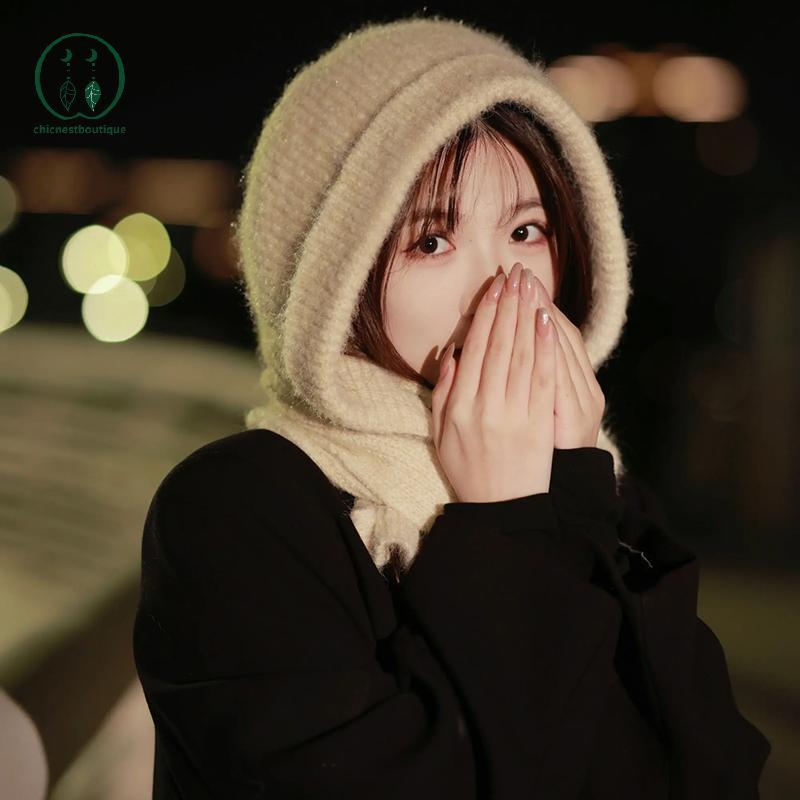 [Chicnest] หมวกและผ้าพันคอลายถักสำหรับฤดูหนาว สไตล์ chic และอบอุ่นสำหรับผู้หญิง