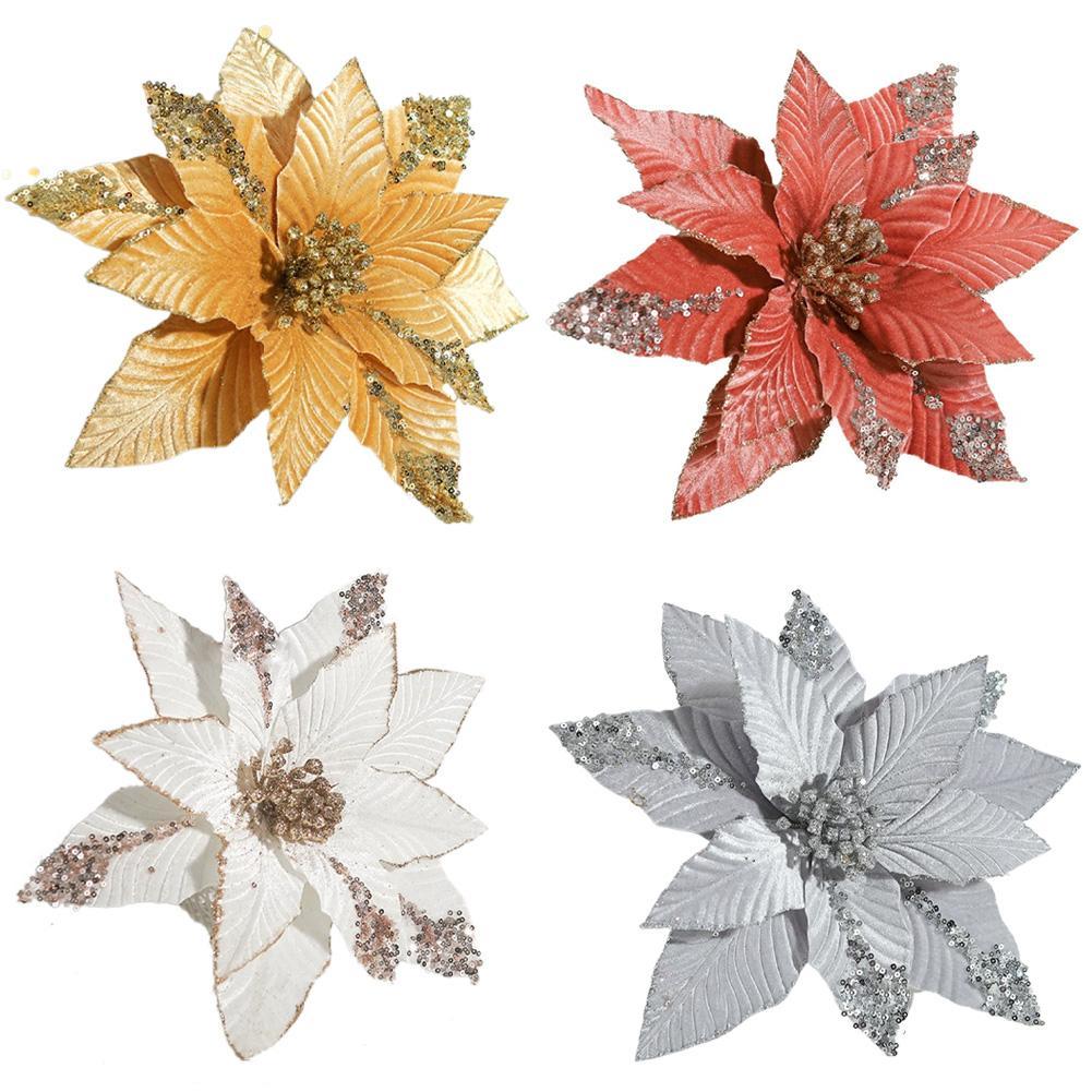 ดอกไม้ประดิษฐ์ดอกไม้คริสต์มาส Merry Christmas ตกแต่งสําหรับบ้าน 2025 ต้นคริสต์มาส P0k3