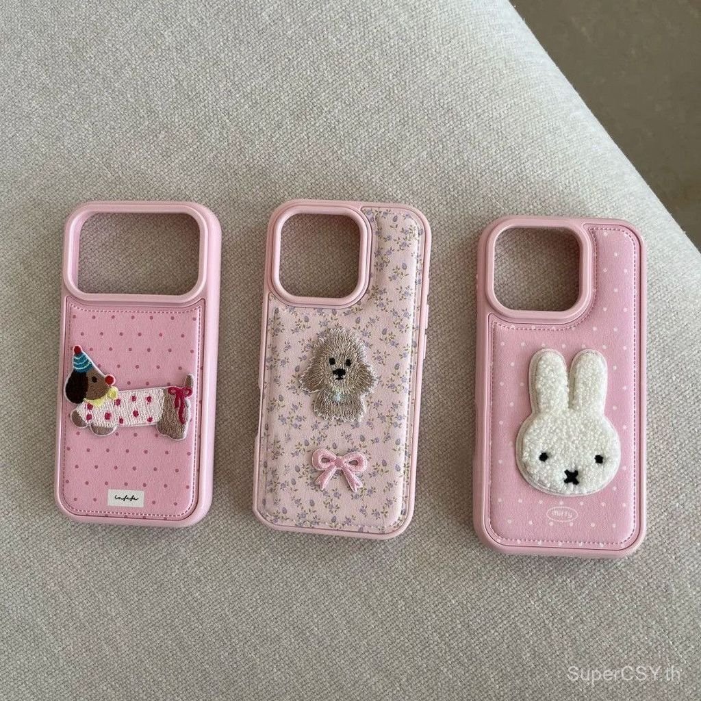 เคสโทรศัพท์เหมาะสําหรับiPhone 11 12 13 14 15 16 17 Pro max Plus Air Insกระต่ายสีชมพูน่ารักShock-proof Shock-proofป้องกันกรณีรวมทุกอย่างกรณีFD2L