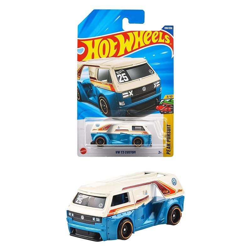Hot Wheels Basic Car Volkswagen T3 Custom Toy Mini Car for 3 Years and Up, Blue JFN47