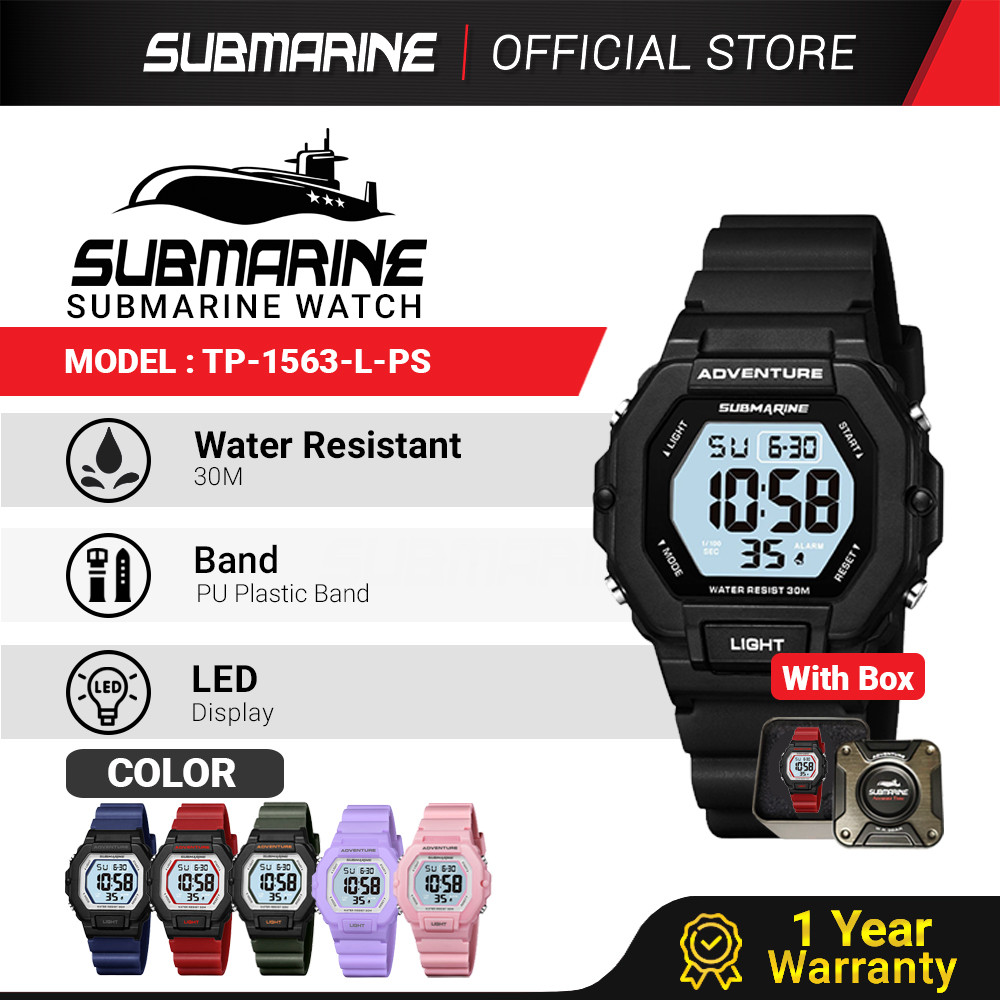 SUBMARINE WATCH เด็กผู้หญิงนาฬิกาเด็ก Modern Alarm นาฬิกาดิจิตอลกันน้ํามัลติฟังก์ชั่น LED Light Jam 