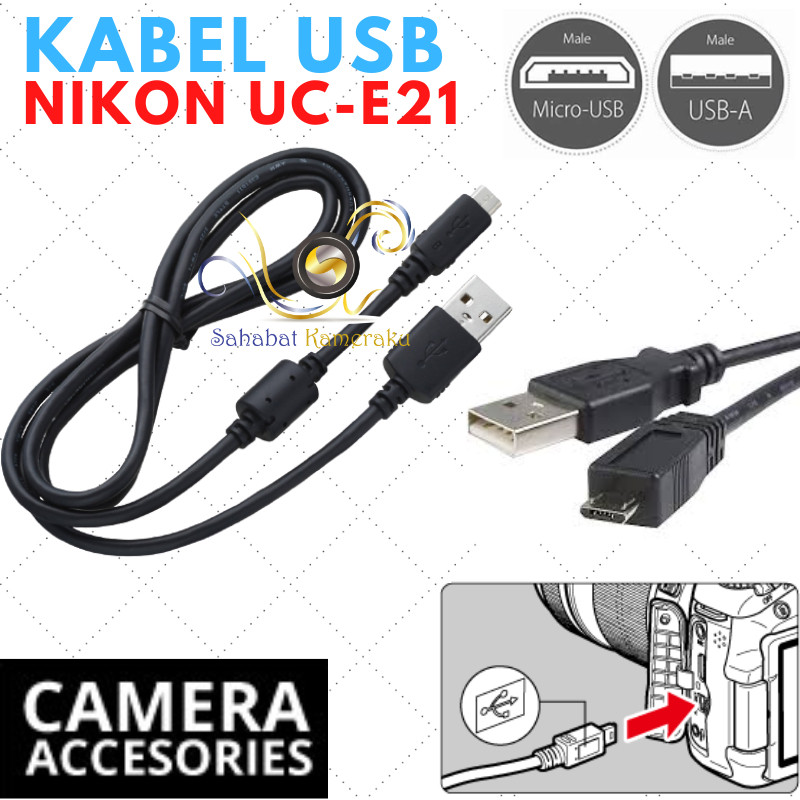 สายเคเบิลข้อมูลกล้อง Nikon USB (ประเภท UC-E20 / UC-E21) D3400 D3500 D7500 D5600 J5 J4 V3 [Shootret]
