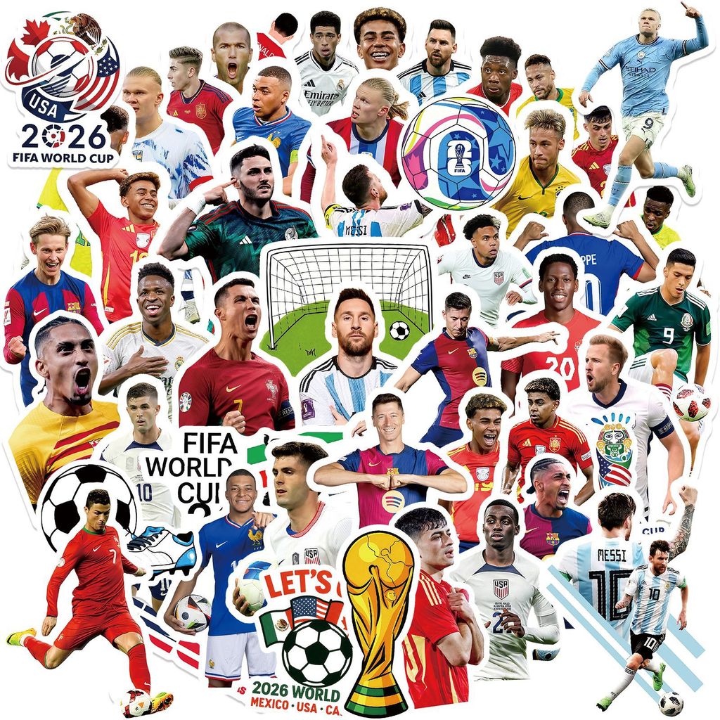 26 World Cup Football Star Mixed Series สติ๊กเกอร์ (50 ชิ้น) - สติ๊กเกอร์ตกแต่งอินเทรนด์สําหรับเป้สะพายหลัง, โน๊ตบุ๊ค, พื้นผิวรถและกระเป๋าเดินทาง Embellishment