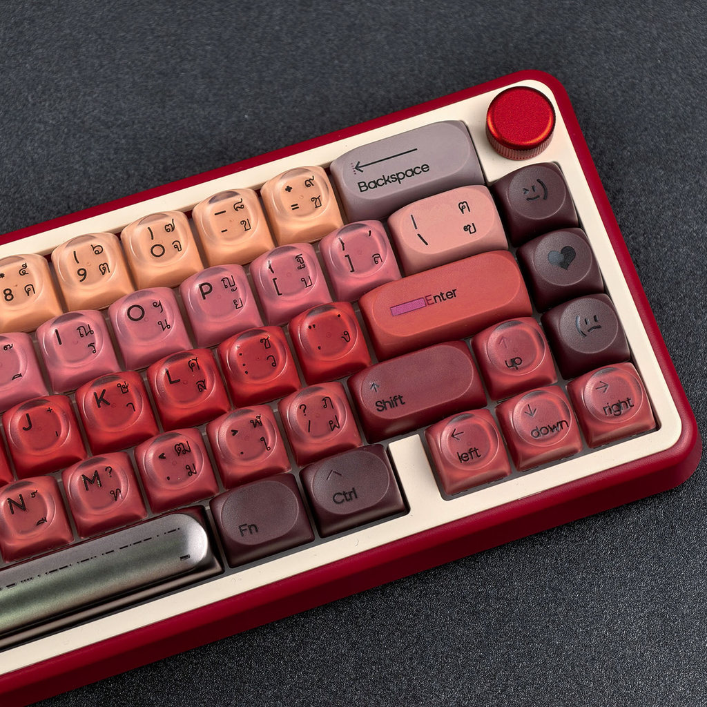 ลิปสติก Keycap HOA Profile PBT PC 132 คีย์ Double Shot Dye Sublimation รอบสีแดง Gradient Jelly Keyca