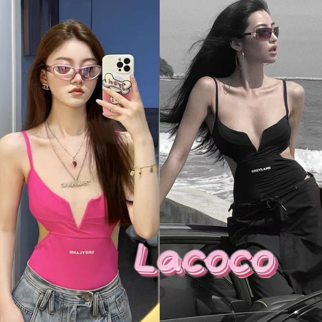 Lacoco🍓คลังสินค้าพร้อม🍓ชุดว่ายน้ำผู้หญิง สไตล์ฤดูร้อนใหม่ ฮิตออนไลน์ ย้อนยุค เซ็กซี่ คอวีลึก เข้ารูปและเข้ารูป