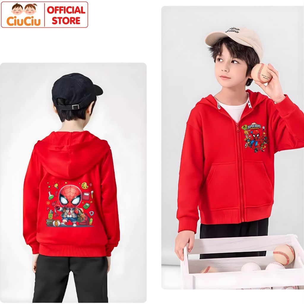 CIUCIU Spider-Man Superman Hooded Fleece Jacket สําหรับเด็กผู้ชาย Soft and Smooth Fishskin Fleece Ho