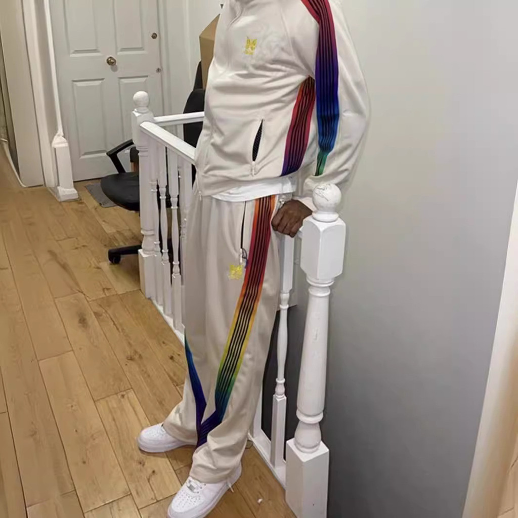 NEEDLES AWGE Joint ASAP ROCKY Rainbow Webbing เสื้อแจ็คเก็ตลําลองกางเกงกีฬาสูทผู้ชาย