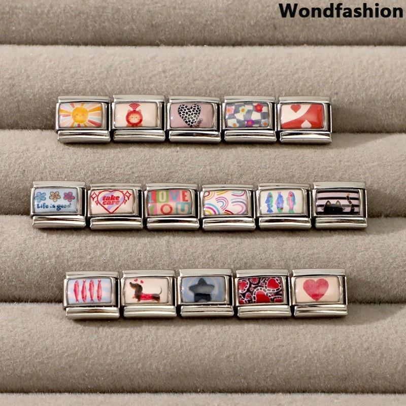 ปลาที่มีสีสันพิมพ์ภาพอิตาลีเสน่ห์สร้อยข้อมือพอดี9มิลลิเมตรสร้อยข้อมือสแตนเลส ทําเอง เครื่องประดับทําอุปกรณ์ย้อนยุคบุคลิกภาพโมดูลสร้อยข้อ