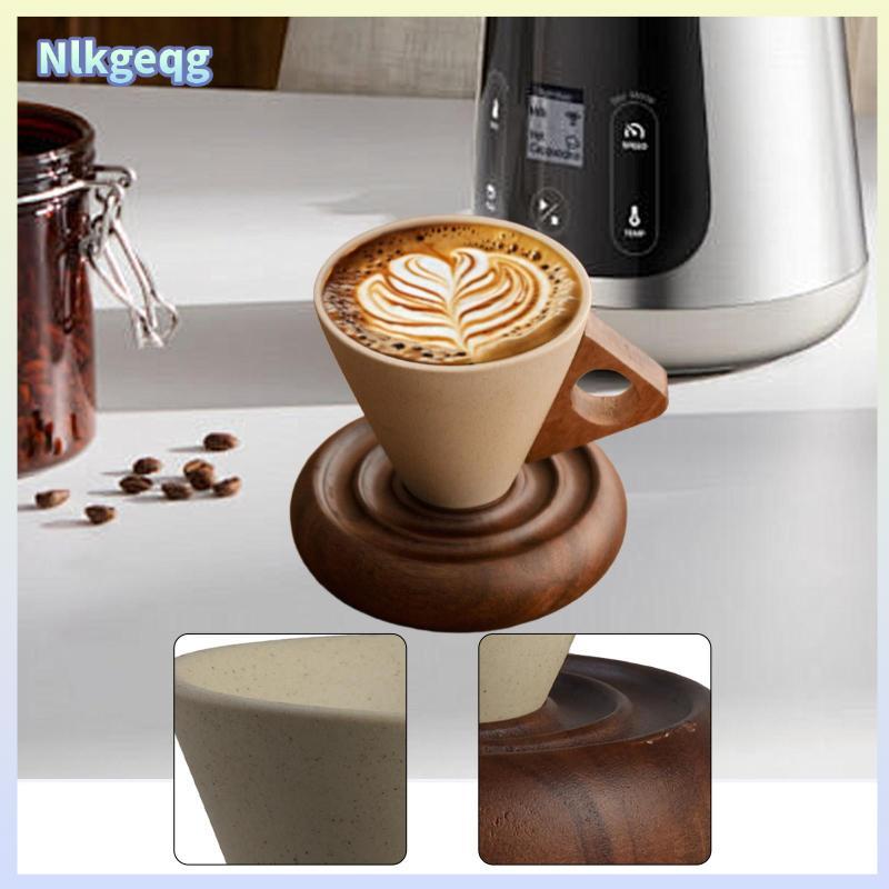 [nlkgeqg] แก้วกาแฟเซรามิคพร้อมจานรองถ้วยกาแฟแก้วพอร์ซเลนด้ามไม้คาปูชิโน่