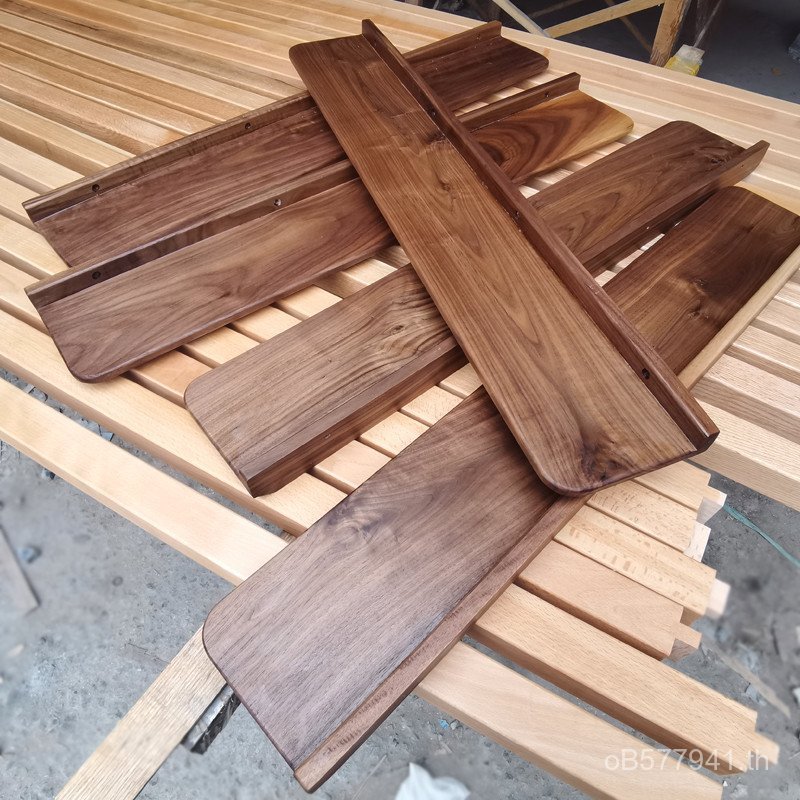 ทีวีผนังเจาะฟรี One-word 8V ชั้นวางตกแต่งแขวนผนังห้องนั่งเล่น Wall Log ไม้เนื้อแข็งสีดํา Walnut Part