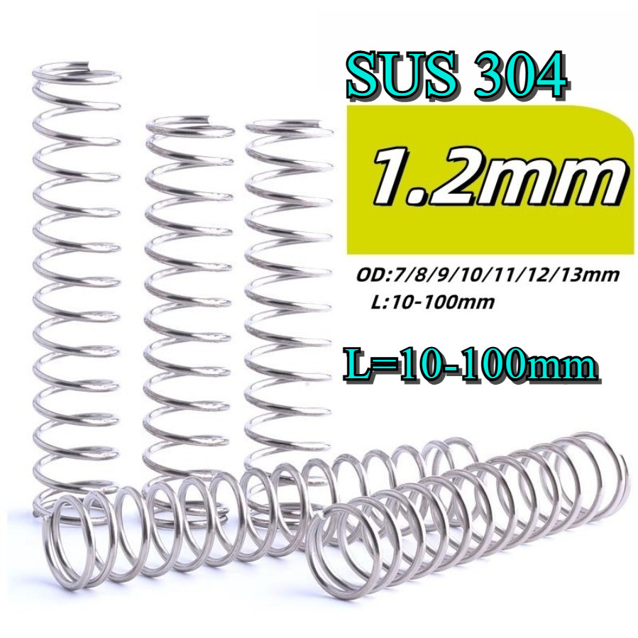 สปริงกด สปริงดันทั่วไป สปริงขนาดเล็กความหนาของลวด d1.2mm ความยาว 10-100mm OD7-13mm สเตนเลส 304 [N2BL]