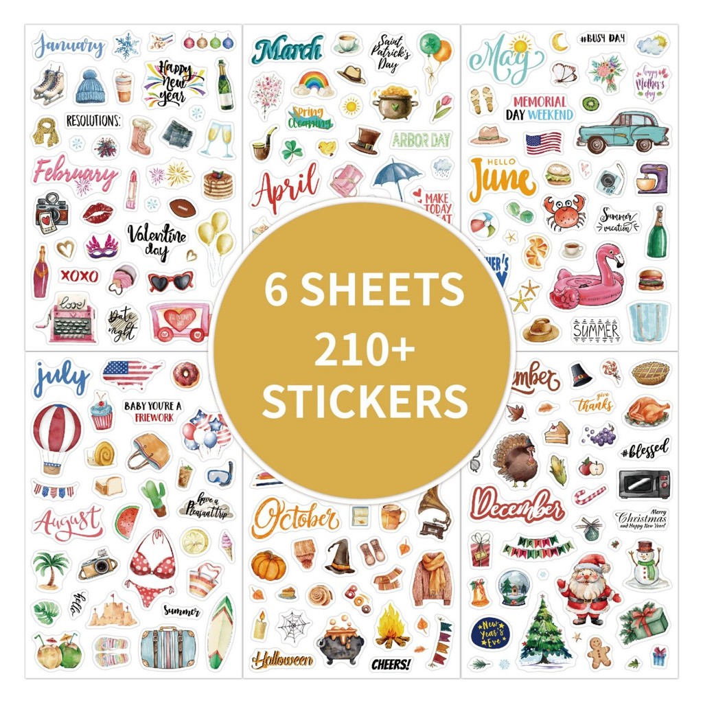 Journamm 210+PCS Vintage Pre-cut สติกเกอร์ Self-Adhesive กระดาษสติกเกอร์สําหรับ Scrapbooking Journas Planners DIY หัตถกรรม Embellishments สติกเกอร์