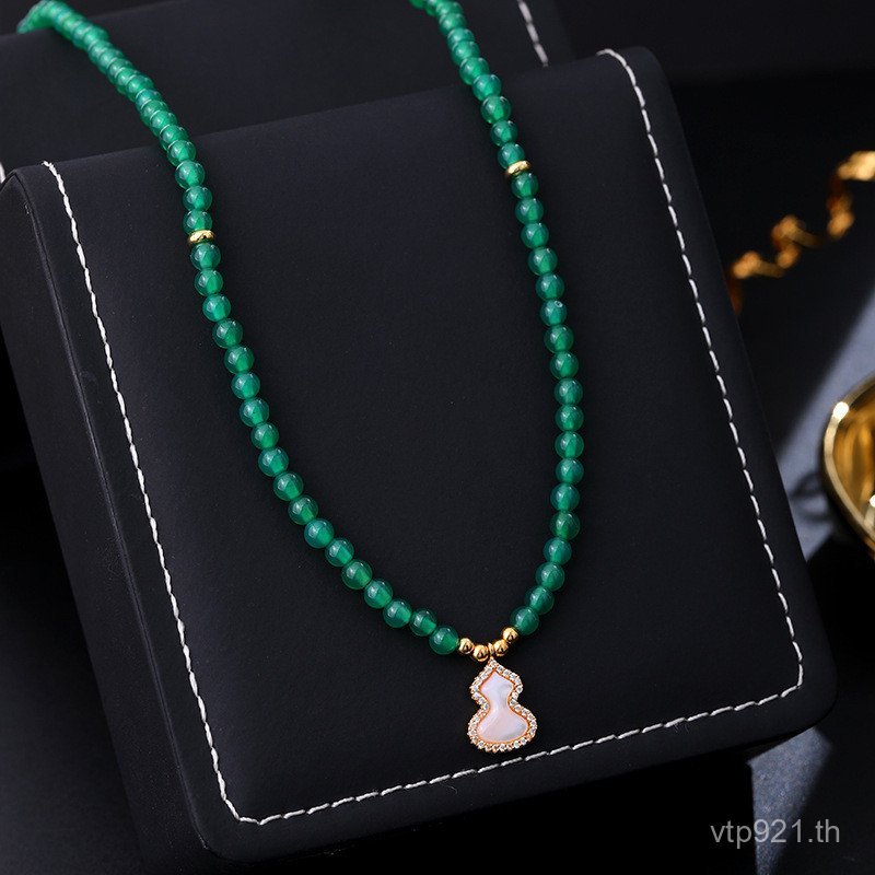 สร้อยคอมุก-agateสีเขียวพร้อมห่วง18KGold0.05ct