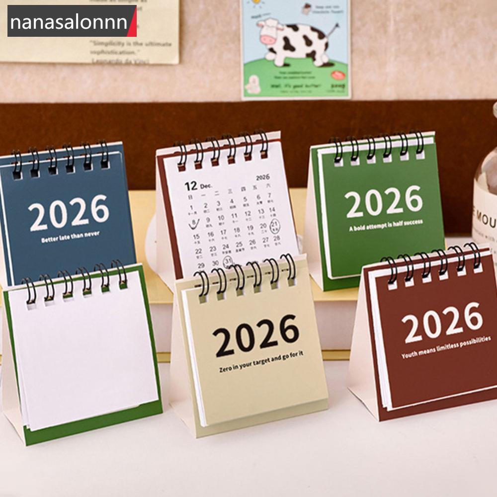 NNL 2025.6-2026.12 มินิปฏิทินที่เรียบง่ายขนาดเล็กปฏิทินตั้งโต๊ะสร้างสรรค์ขดลวดปฏิทินวางแผนเดสก์ท็อปตกแต่งสํานักงานเครื