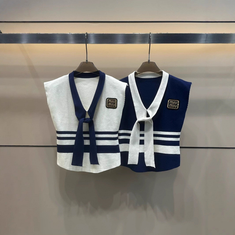 MiV คอ Laced-Up เสื้อโค้ทยาวแบบถักลาย แฟชั่นแขนกุดสำหรับฤดูร้อน มิถุนายนใหม่ ลายจาร์ดี้และลวดลายตัวอ