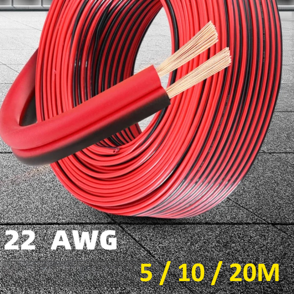 5/10/20 เมตร 2PIN สายไฟทองแดง PVC ฉนวนสีแดงสายสีดําสําหรับสี LED Strip Light สายไฟ 22AWG