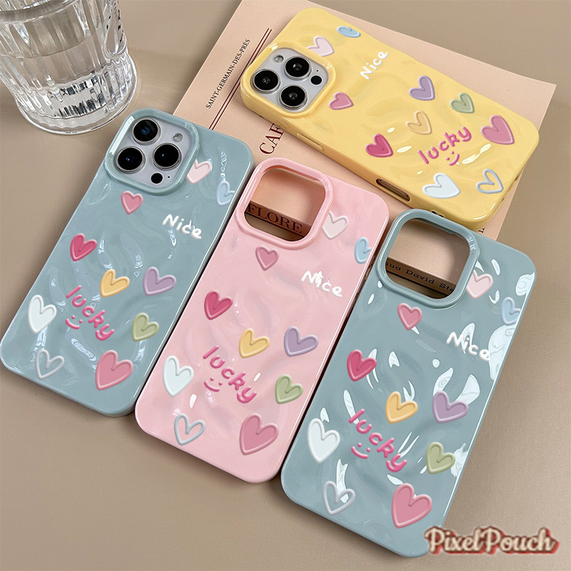 💖💖 เคสเหมือนอุกกาบาต รักรูปร่างหัวใจ มีสีสัน โชคดี สําหรับIPhone17 16 15 14 13 11 7 8plus Pro Promax X XR XS