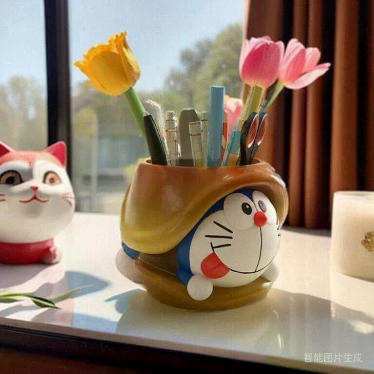 กล่องเก็บของโดราเอมอนที่ใส่ปากกาตั้งโต๊ะนักเรียนสํานักงานการ์ตูนตกแต่งของขวัญวันเกิด