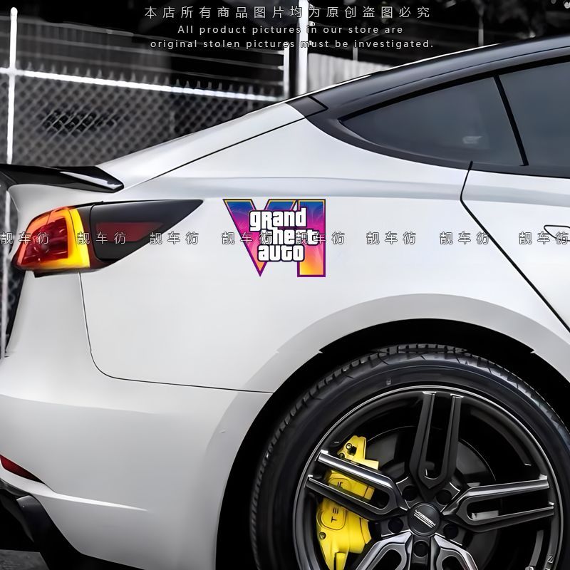 GTA6 โลโก้รถสติกเกอร์สติกเกอร์ GTA5 โลโก้ R Star เกมรถสติกเกอร์ด้านหลังสามเหลี่ยมหน้าต่างสติกเกอร์ตก
