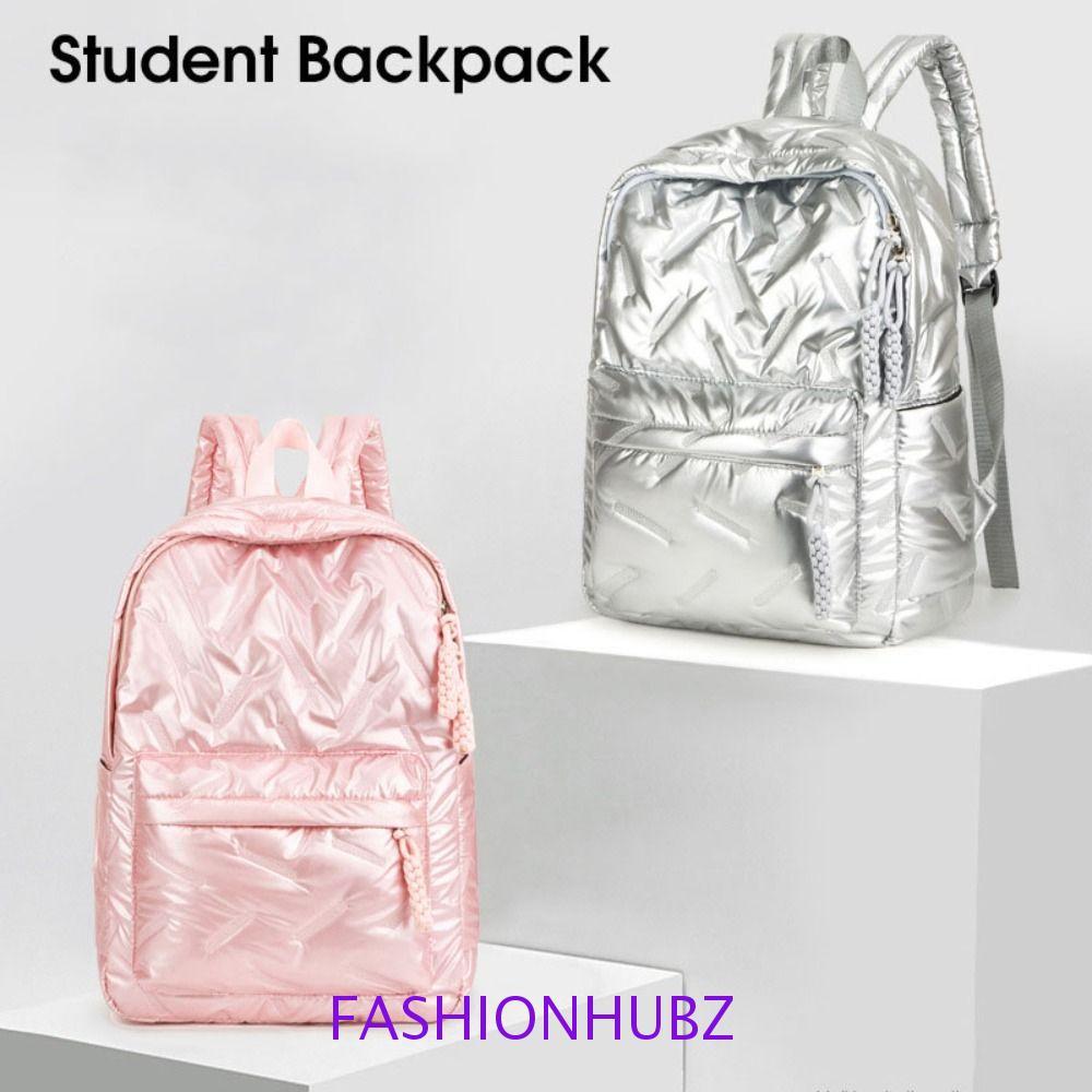 แฟชั่นฮับ กระเป๋าสะพายฟอง,สีทึบจีบพื้นที่ผ้าฝ้ายกระเป๋าเป้สะพายหลัง,แบบพกพาปรับสายคล้องไหล่ความจุขนาดใหญ่เมฆนักเรียนกระเป๋านักเรียนกลางแ