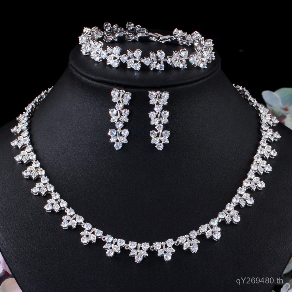 ของแท้จากเกาหลี สร้อยคออัพเกรดงานแต่งงาน พร้อมต่างหูเพทายและสร้อยข้อมือ ประดับเพชรสุดหรู XPT3